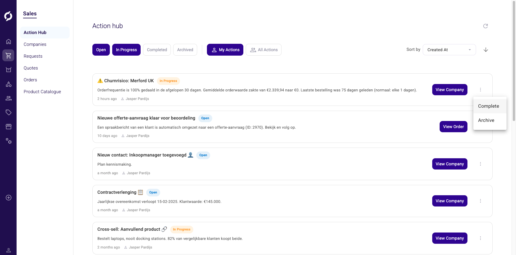 Complete or set active menu