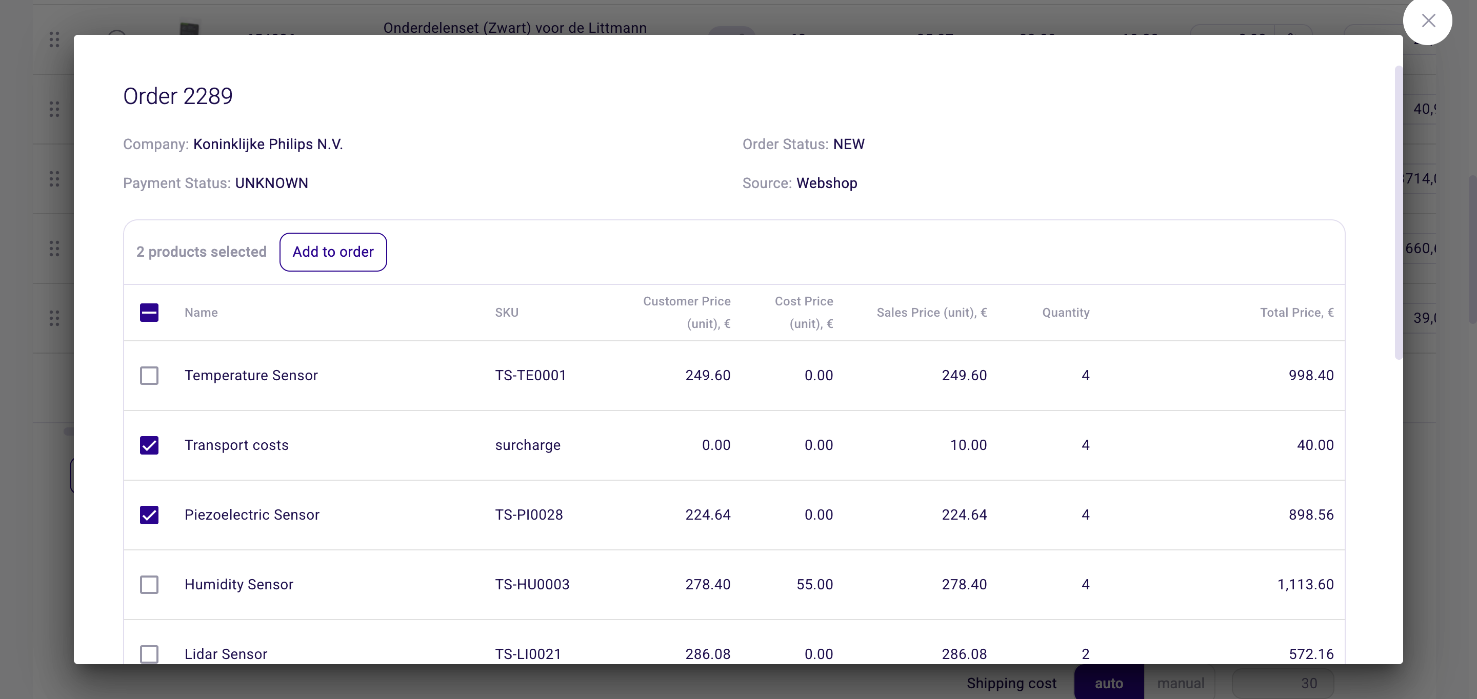 Add products from order history