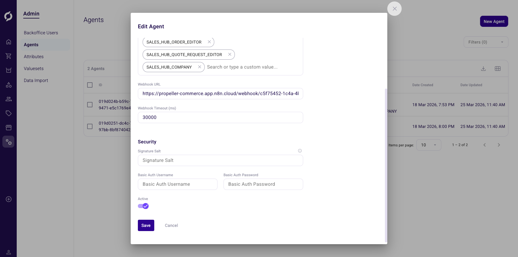 Webhook and security configuration