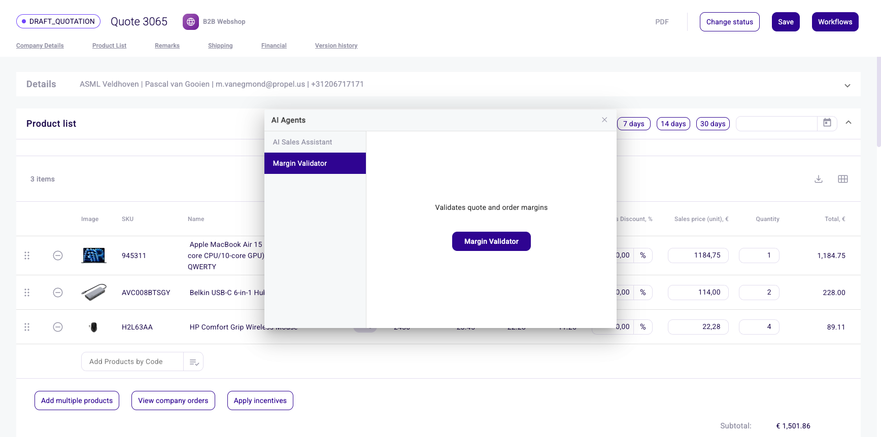 Workflows panel with AI agents