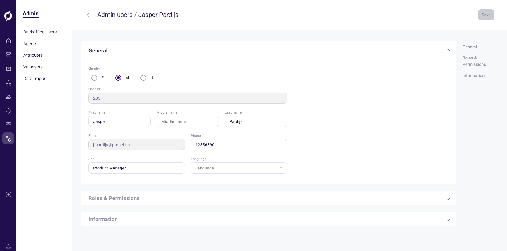 User detail General section