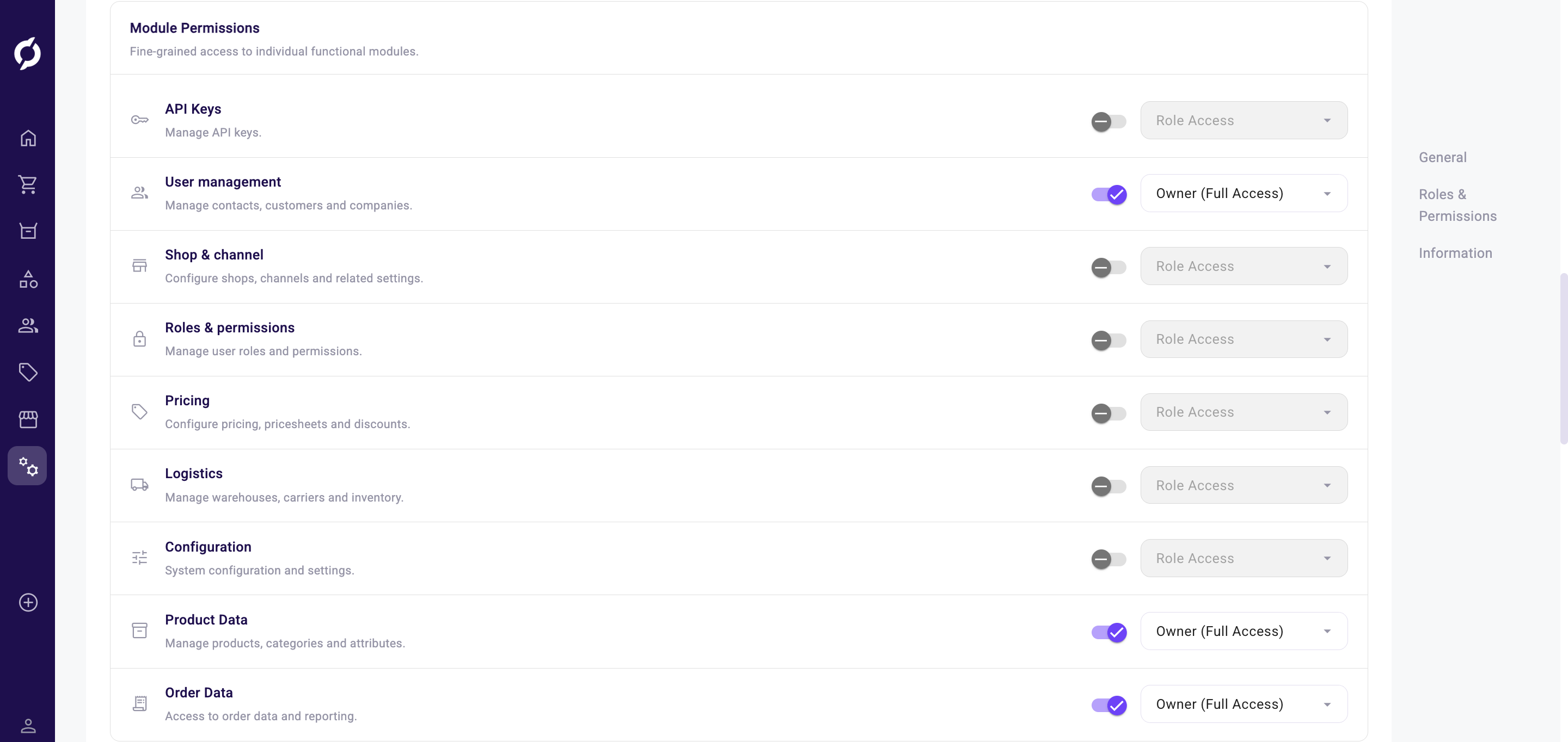 Full list of Module Permissions