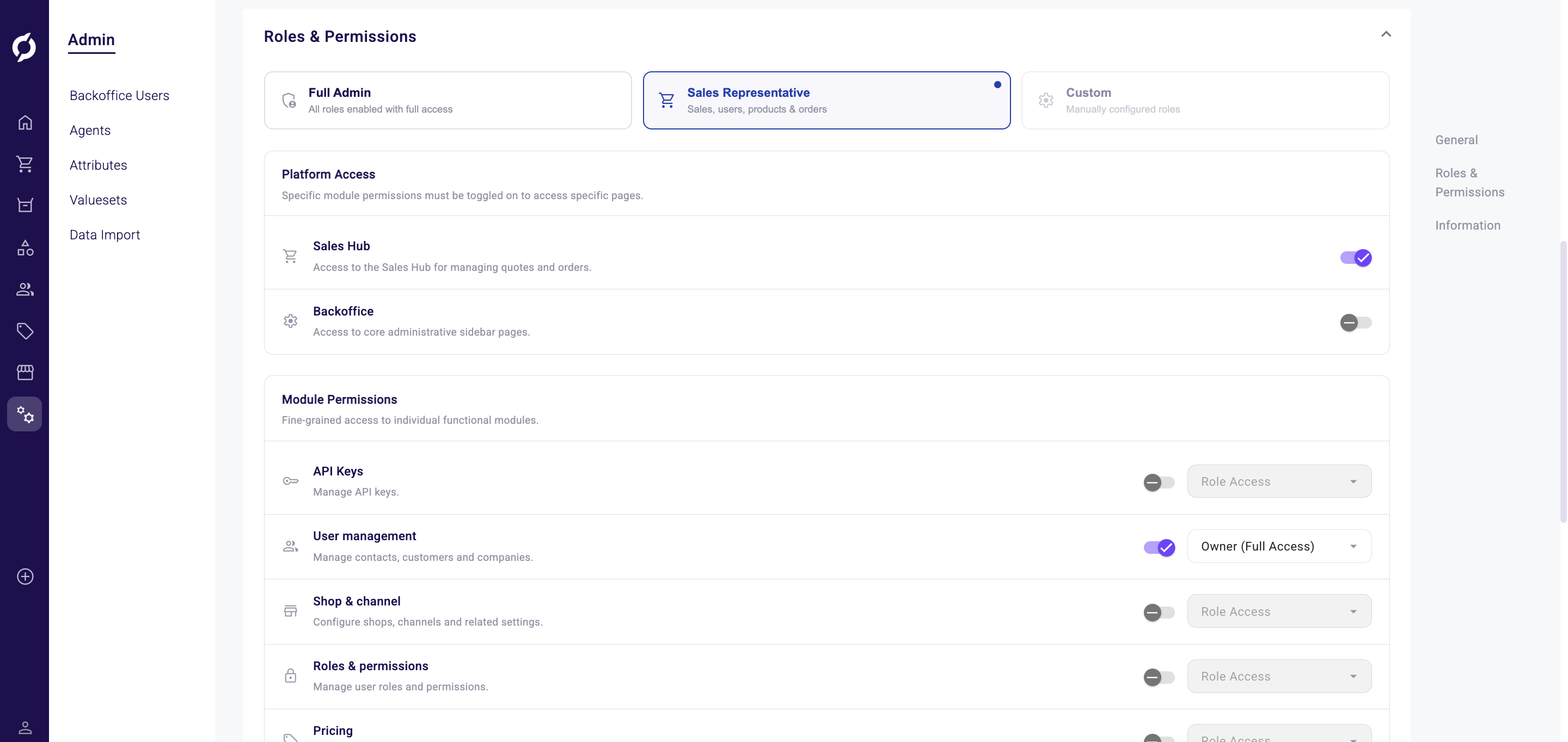 Redesigned Roles & Permissions panel