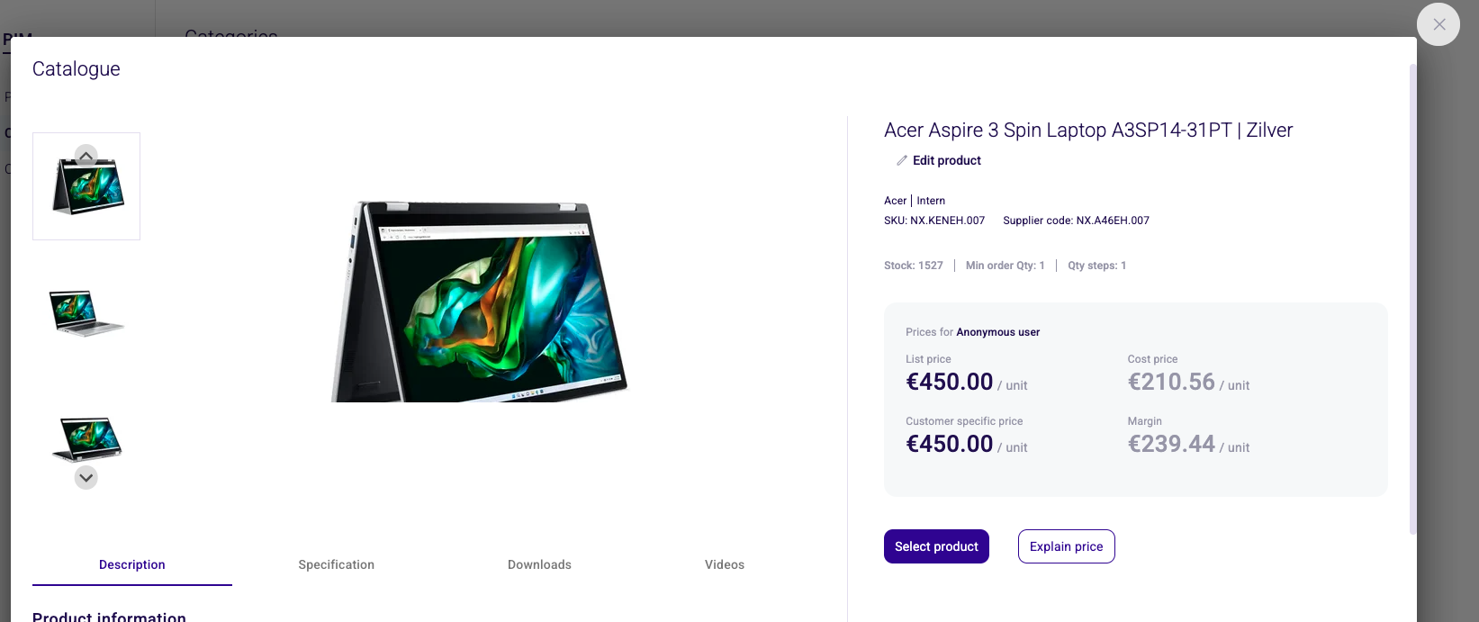 Catalogue product detail page