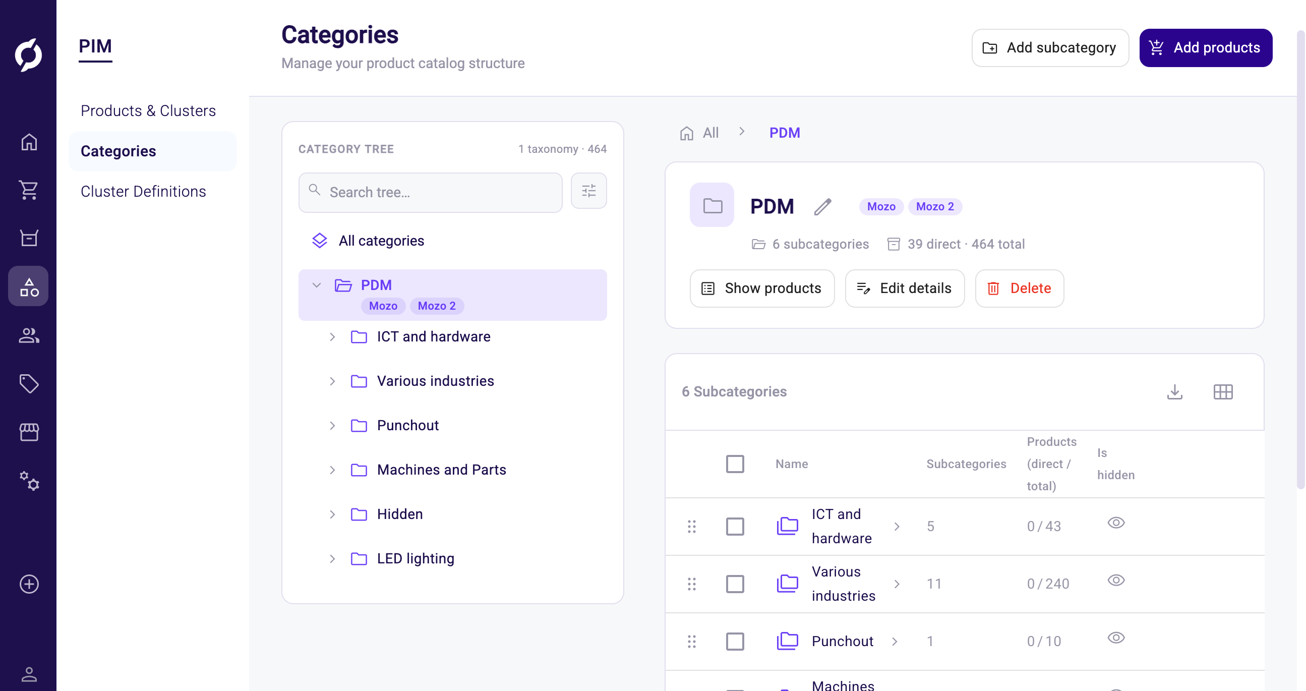 Redesigned Category Management with the new tree, detail panel and subcategory list