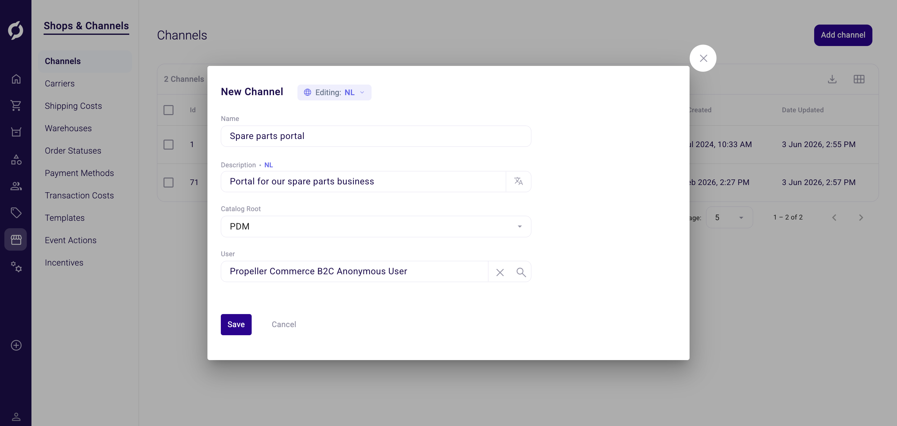 New channel form