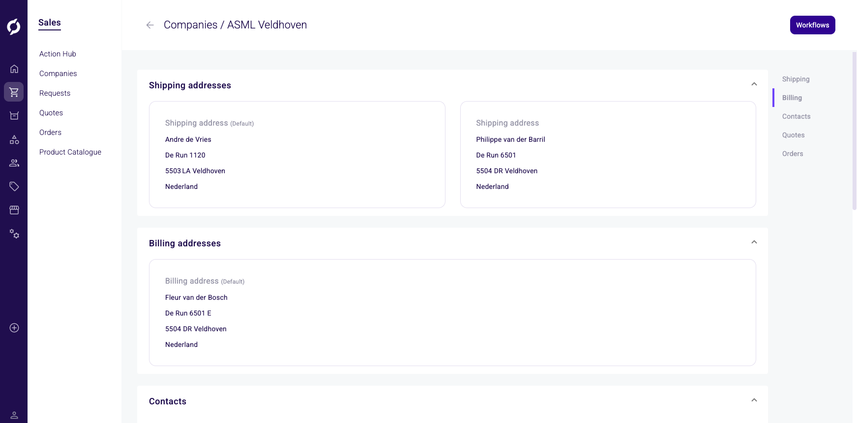 Shipping and billing addresses