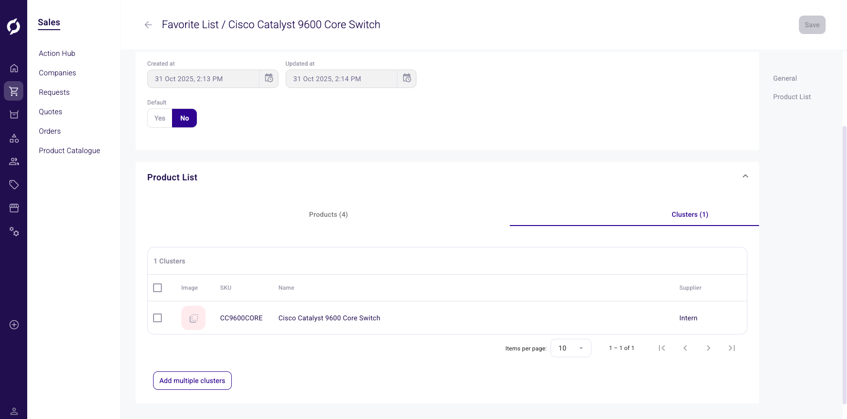 Favorite list clusters tab
