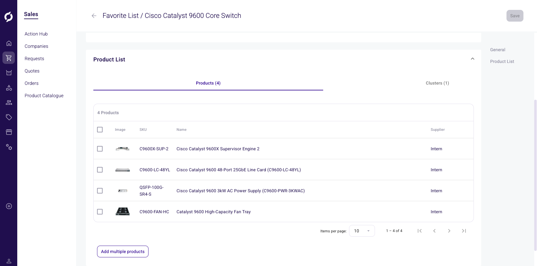 Favorite list detail with products