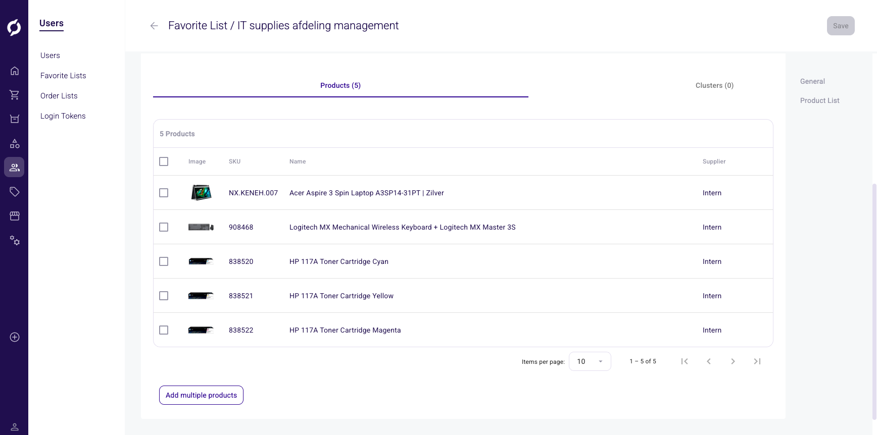 Favorite list product list