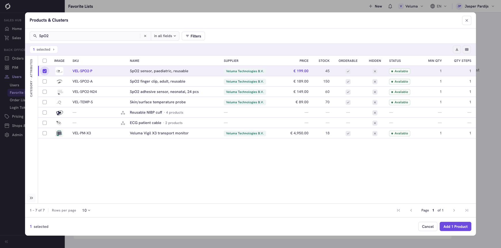Product picker with one product selected and the Add products button