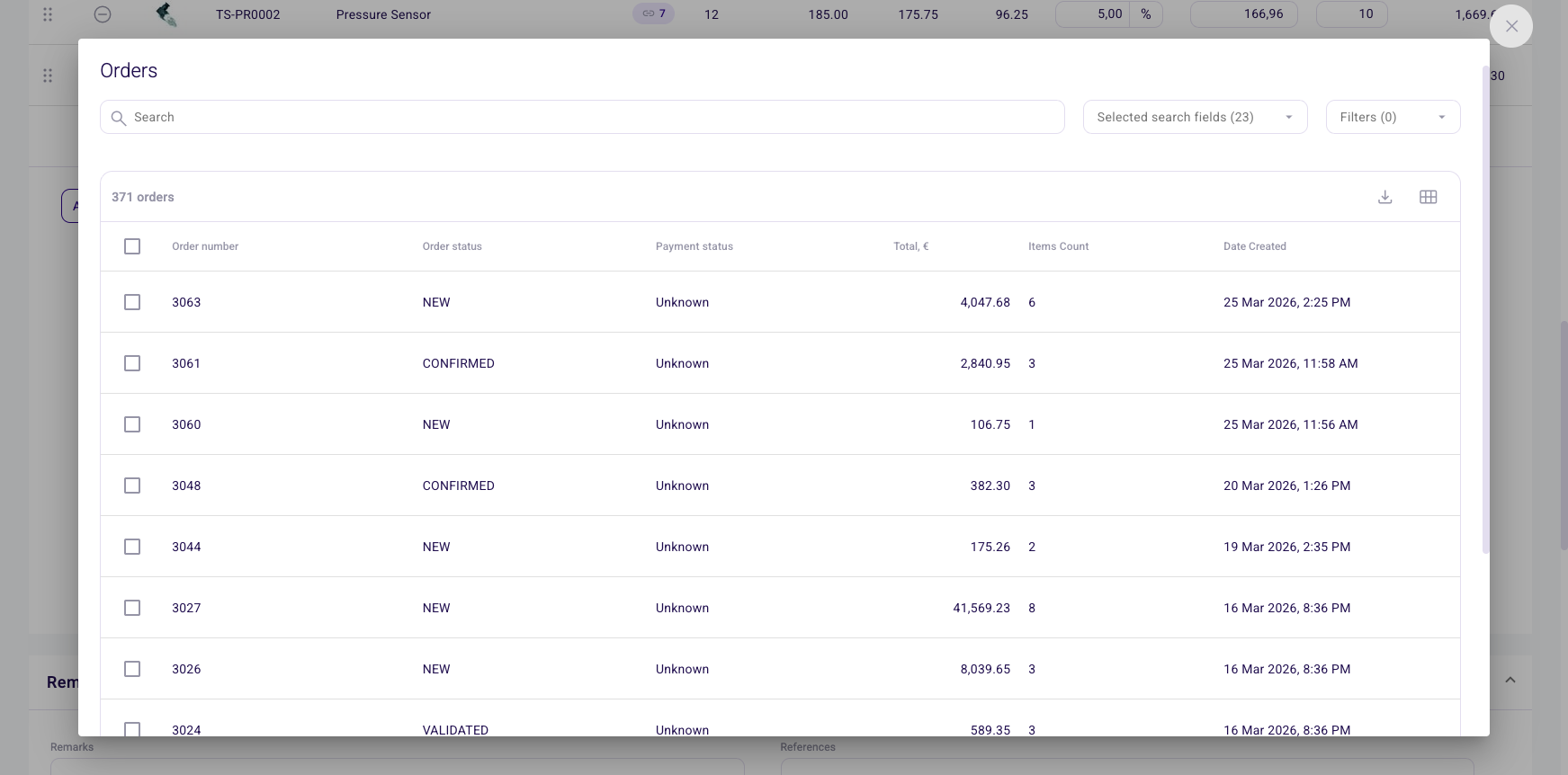 Order editor totals area