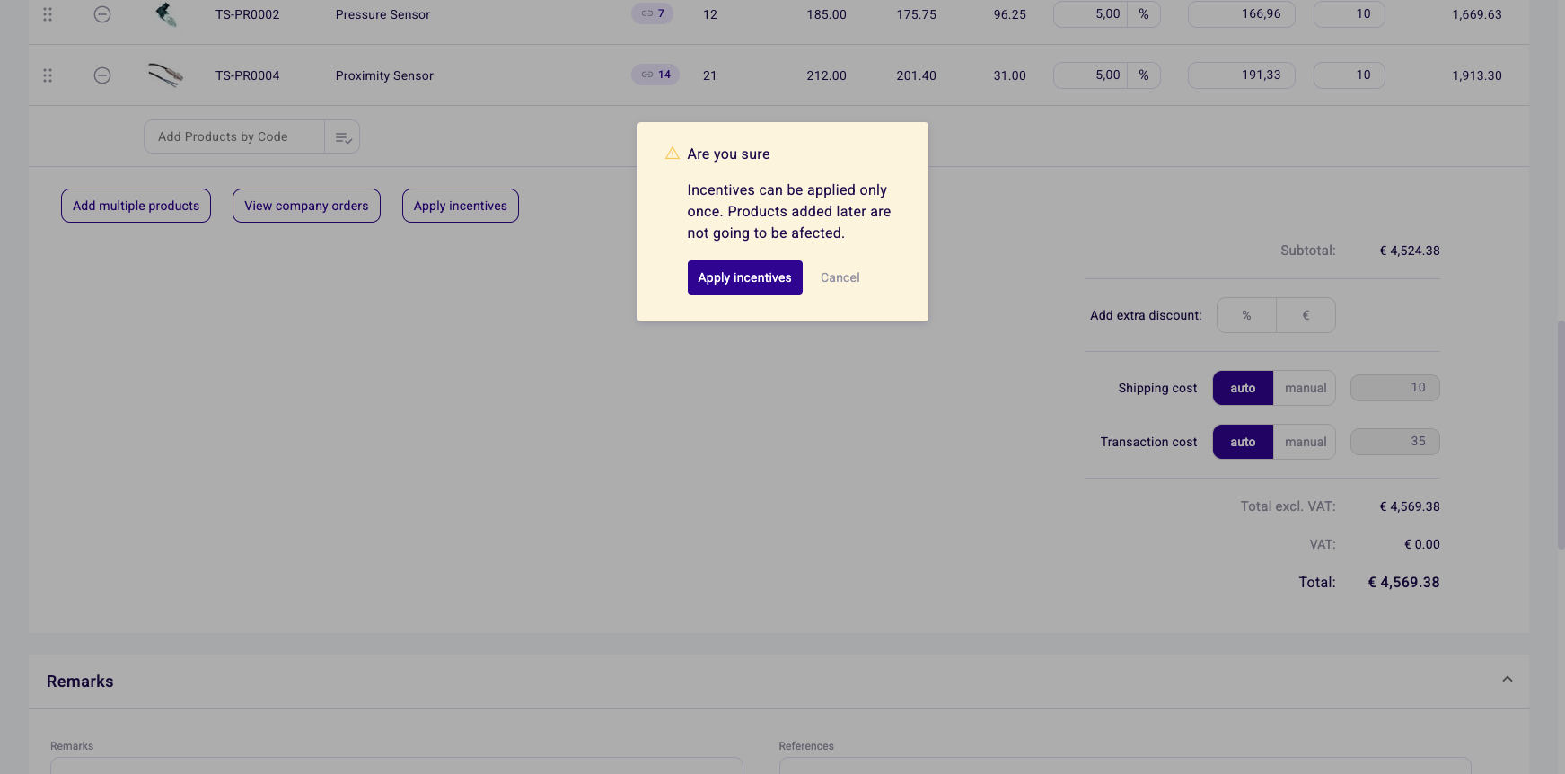 Apply incentives confirmation