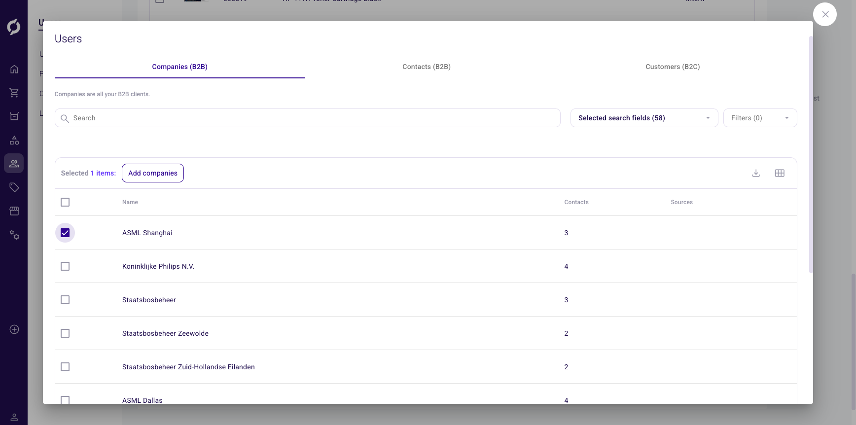 Assign company dialog