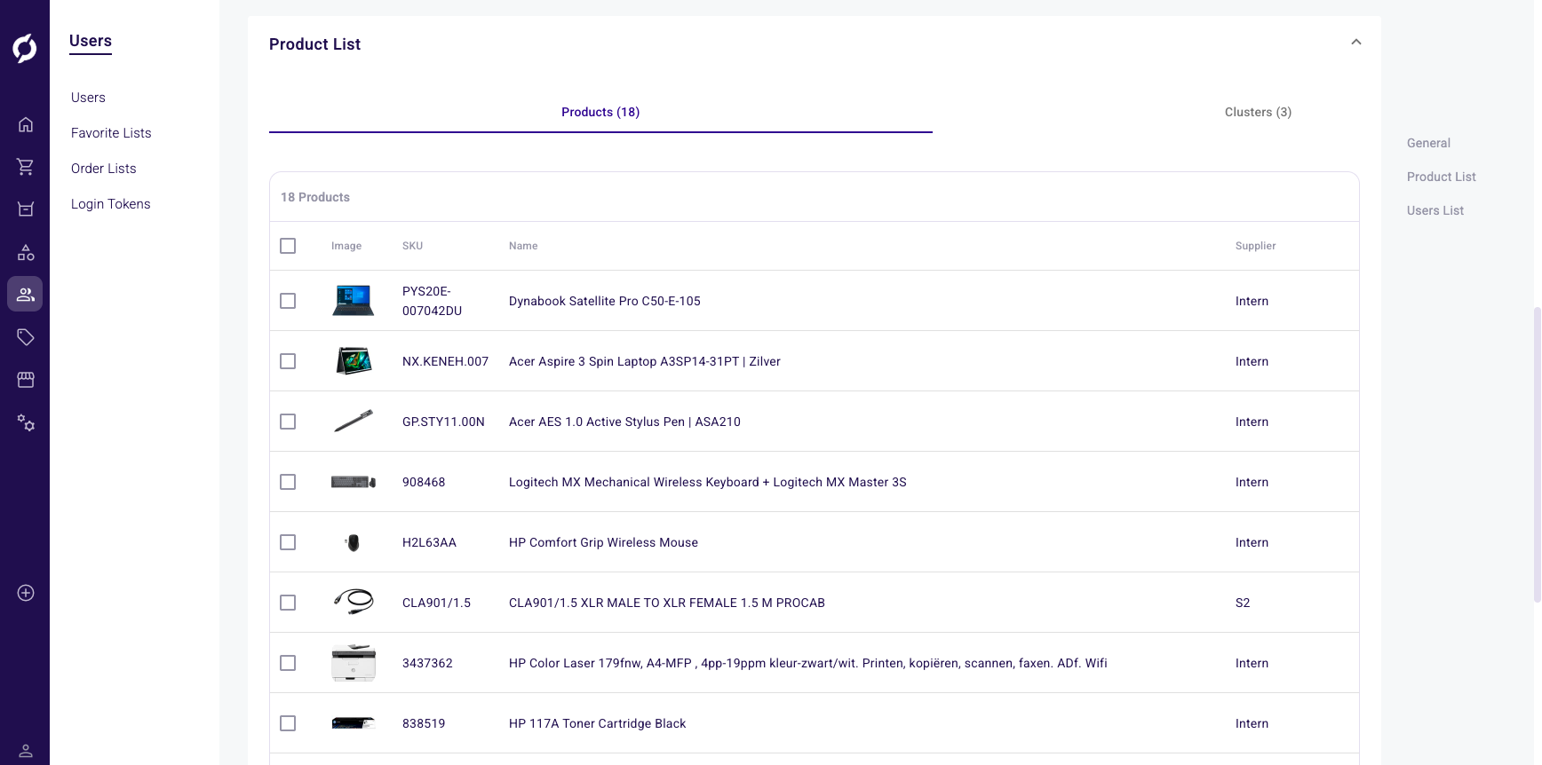 Order list product list
