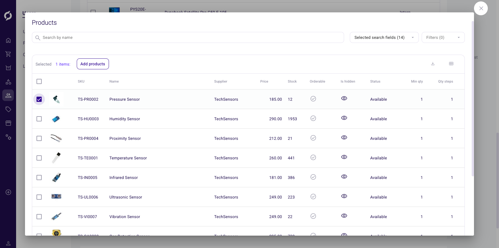 Order list product picker
