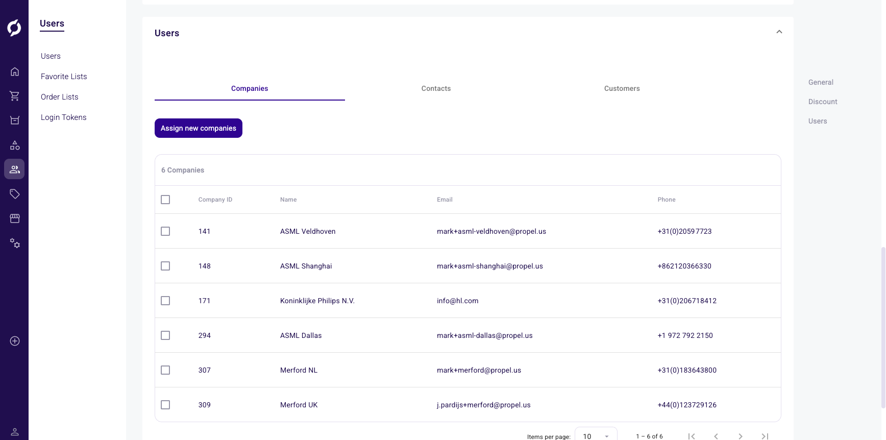 Price sheet users section