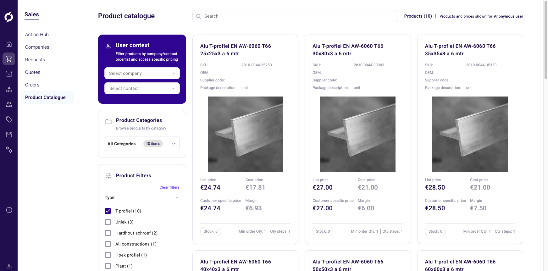 Catalogue filtered by type
