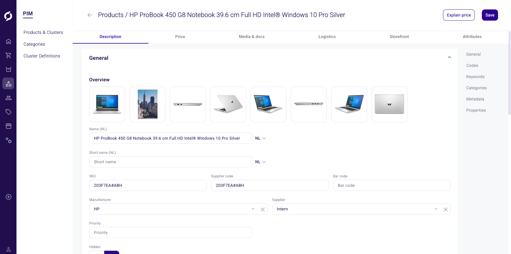 Product detail, Description tab
