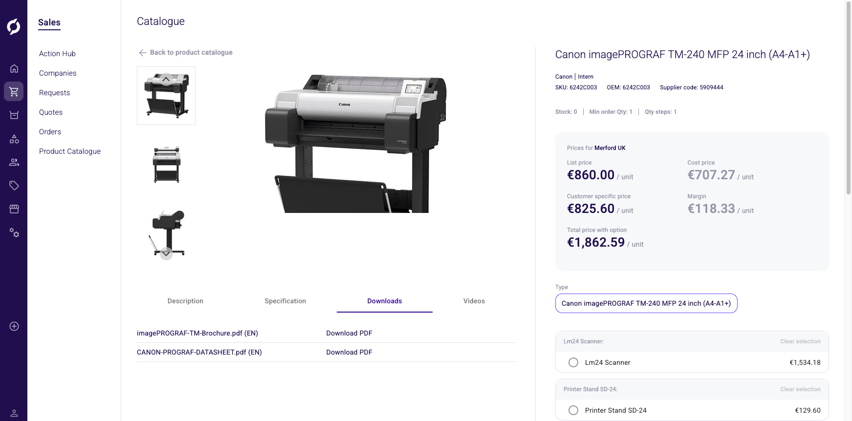 Downloads tab with PDFs
