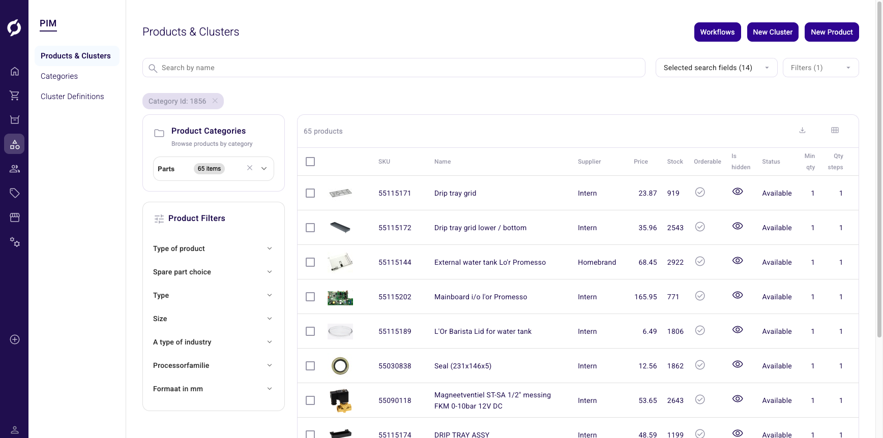 Products filtered by category