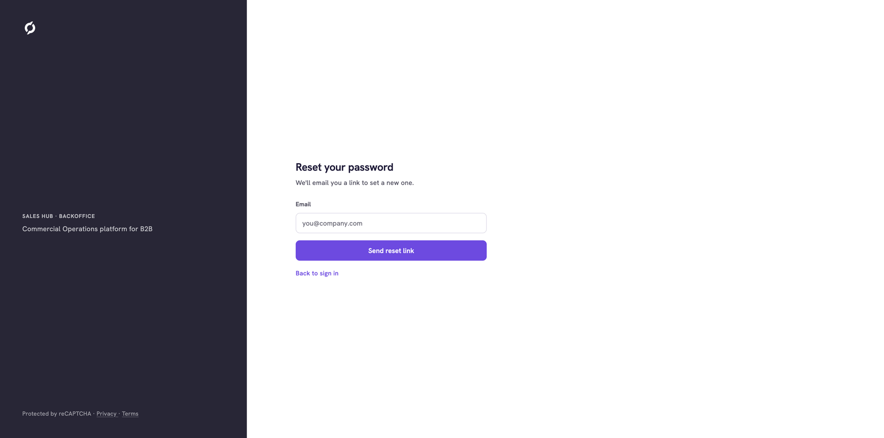 Reset password page