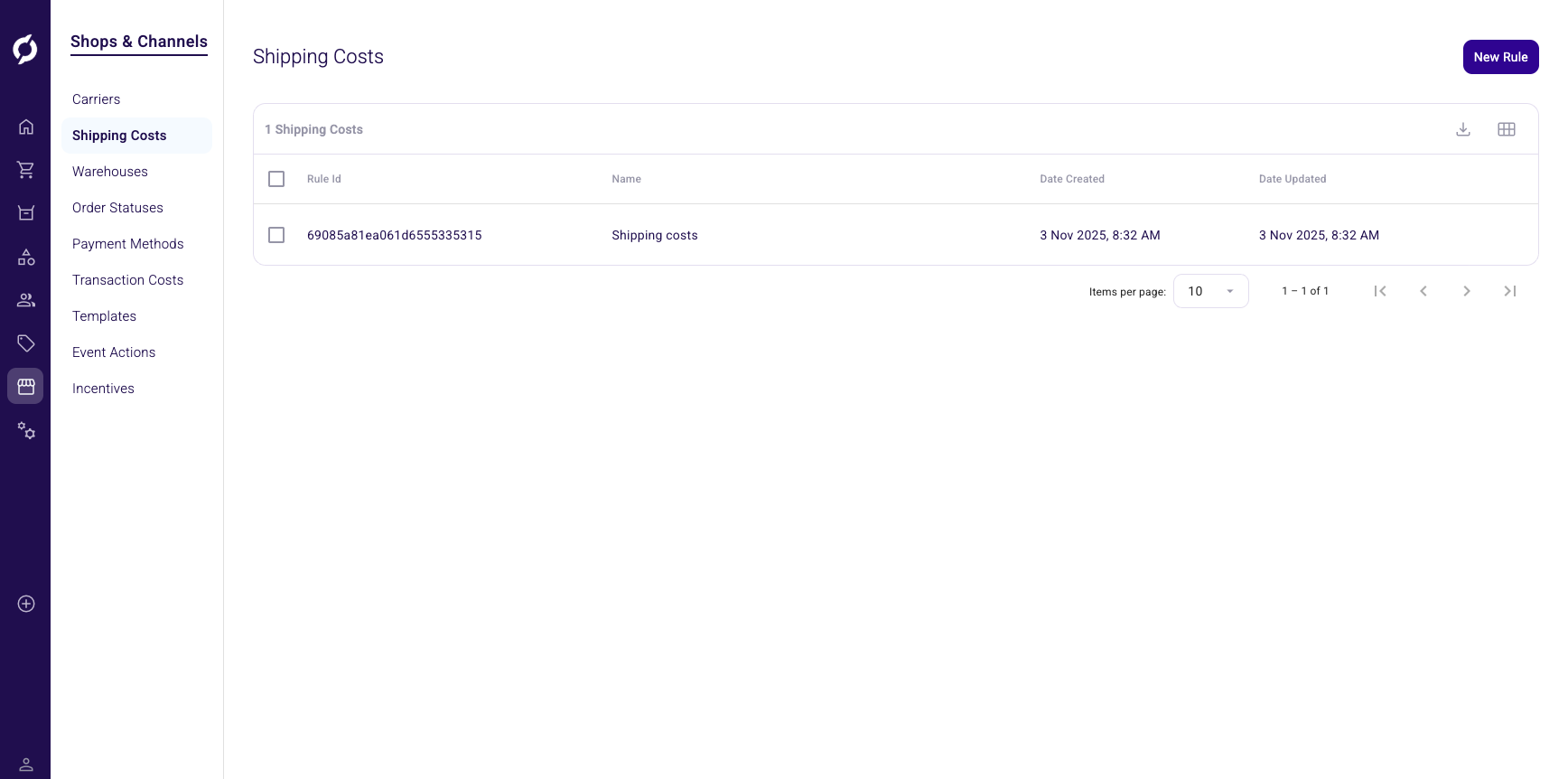 Shipping costs overview