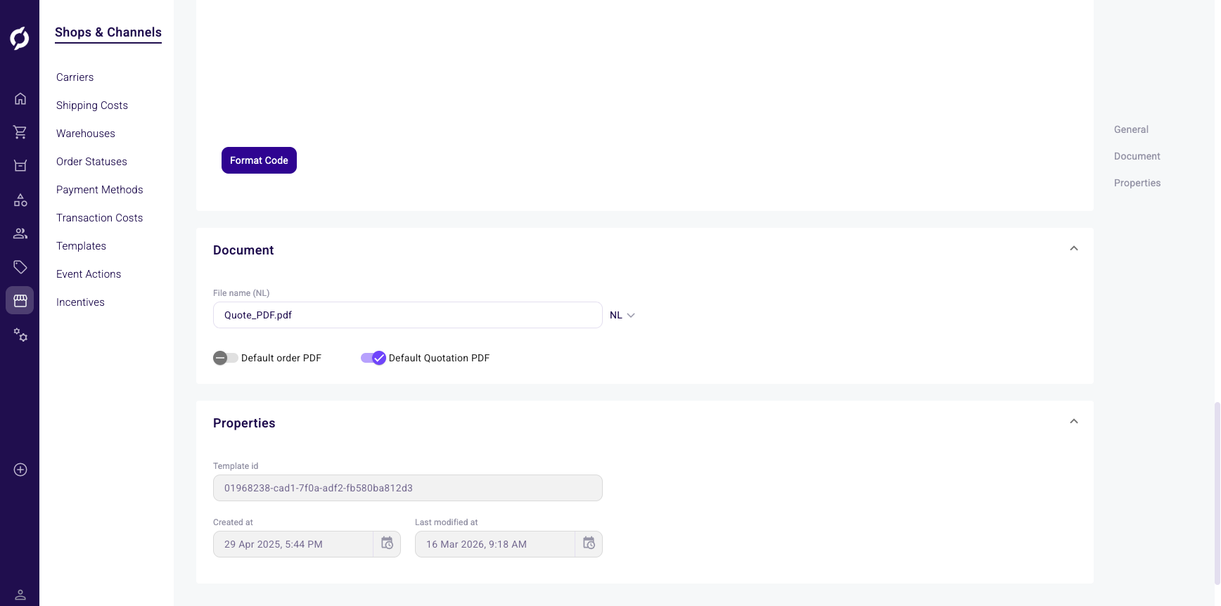 Email template detail page