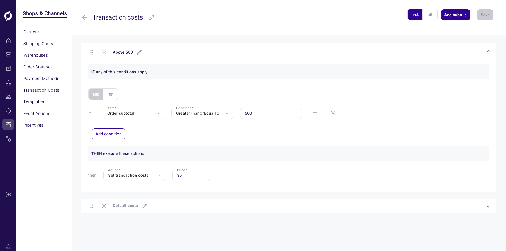 Transaction costs rule detail