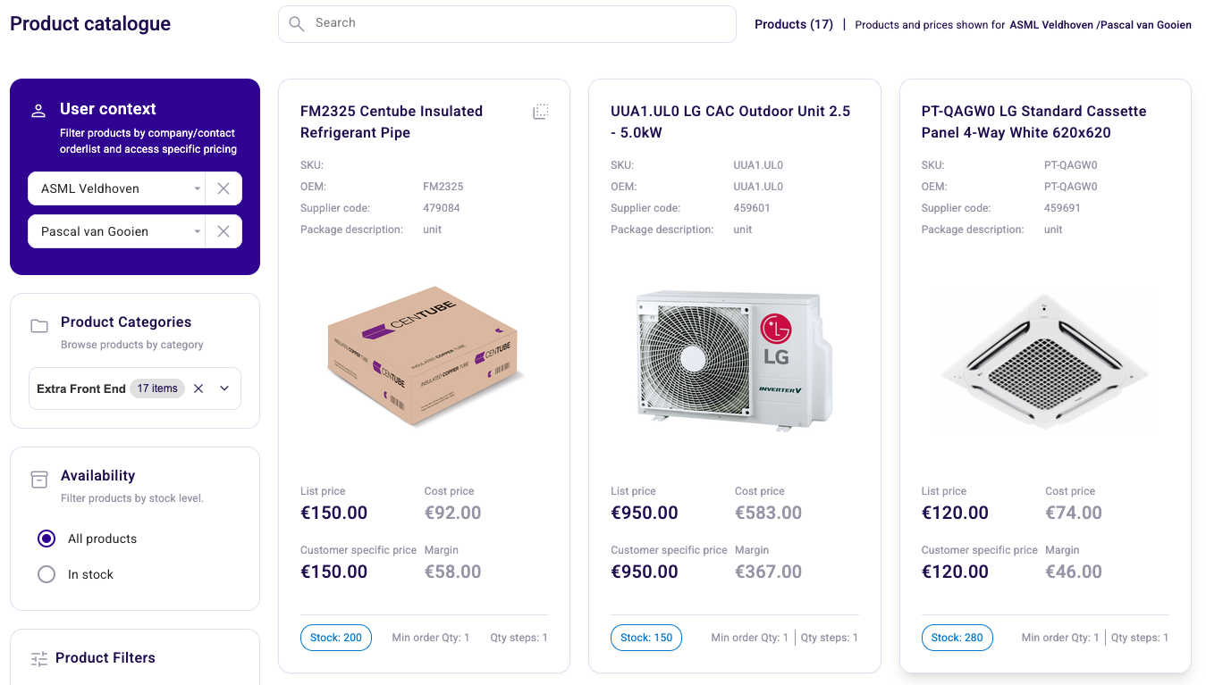 The Availability filter in the Sales Hub product catalogue