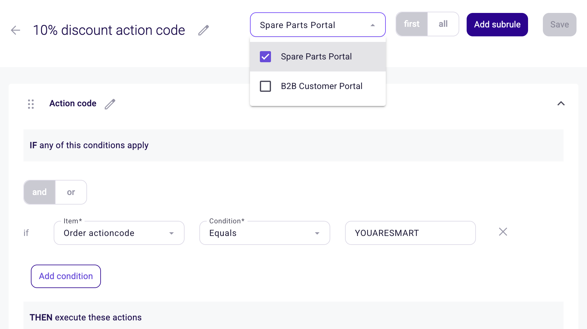 Channel selection on a business rule, with two channels to choose from