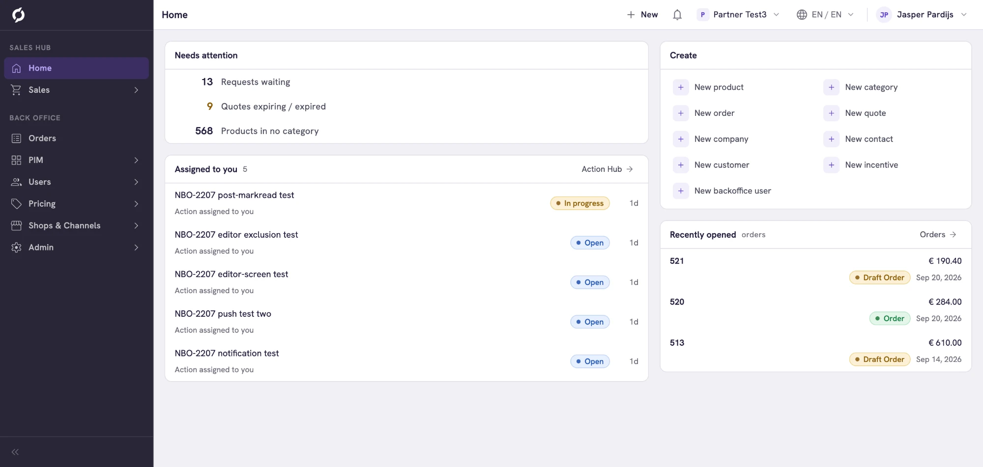 The new Home page with Needs attention, Assigned to you, Create and Recently opened, inside the new menu and top bar